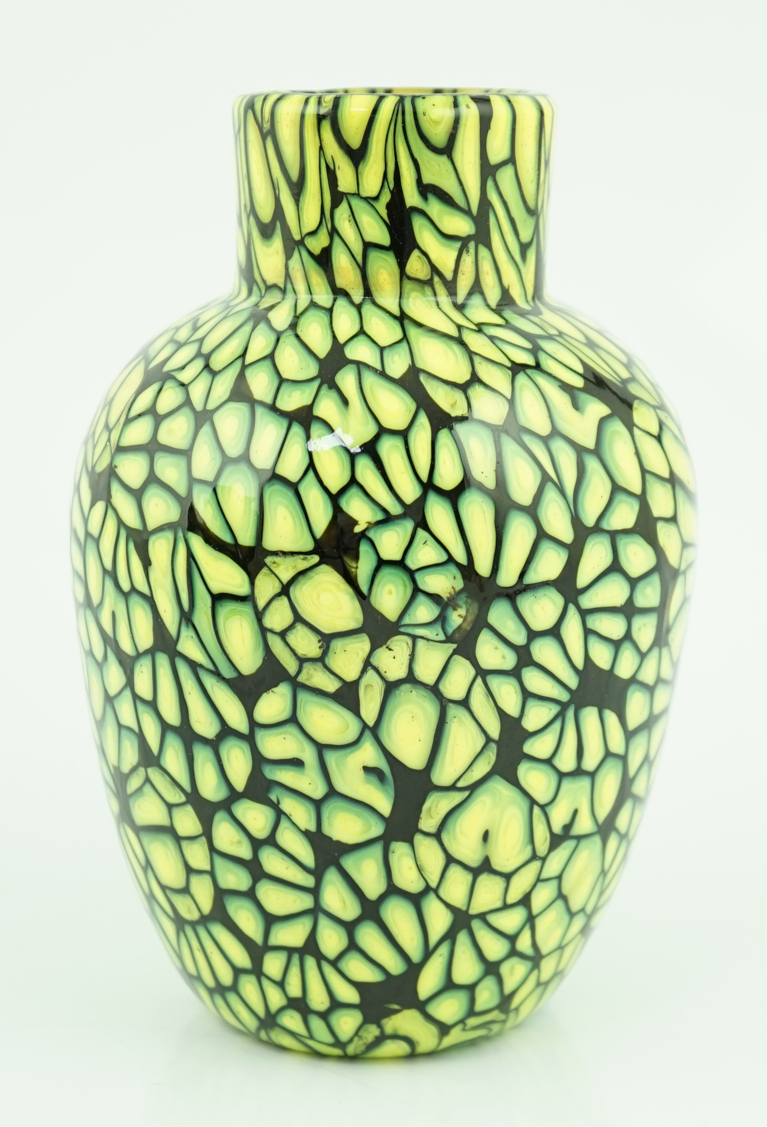 Vittorio Ferro (1932-20120 A Murano glass Murrine vase, with bright yellow murrines, on a black ground, signed, 20cm, Please note this lot attracts an additional import tax of 20% on the hammer price